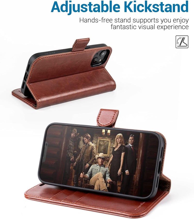 OCASE Compatible with iPhone 13 Wallet Case, PU Leather Flip Folio Case with Card Holders RFID Blocking Kickstand [Shockproof TPU Inner Shell] Phone Cover 6.1 Inch 2021 (Brown) - Image 4